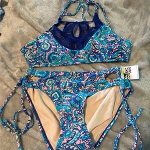 Xhilaration Blue and Pink Floral Bikini